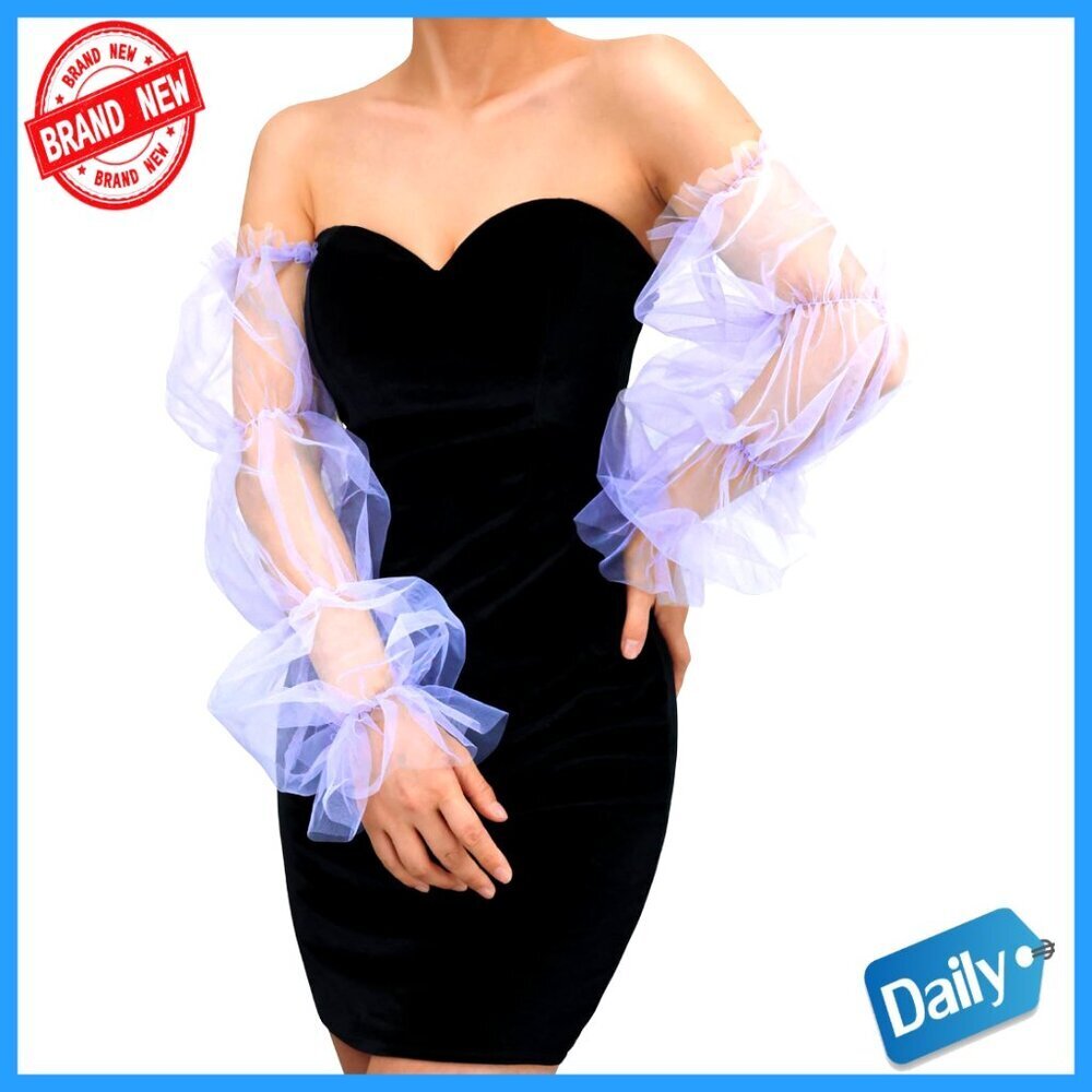 Long Sheer Mesh Fingerless Gloves, Puffy Sleeves, Opera Party Dance